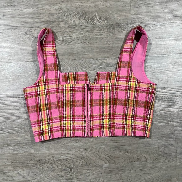 Maeve by Anthropologie Crop Top Plaid Layering Pink‎ - Picture 4 of 5